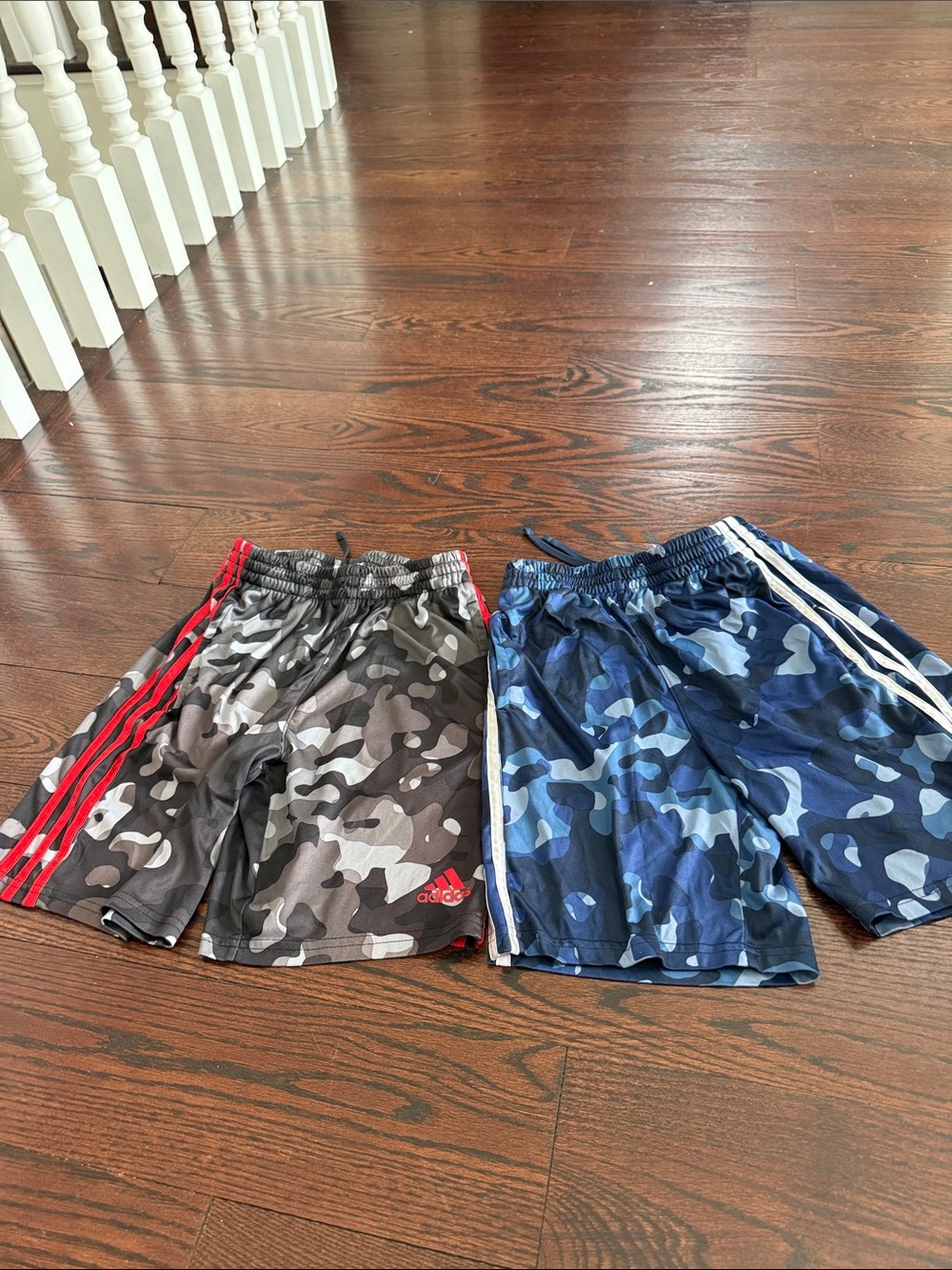 adidas boys Camo Athletic Shorts - Black/Gray with Red Trim & Navy Blue Camo